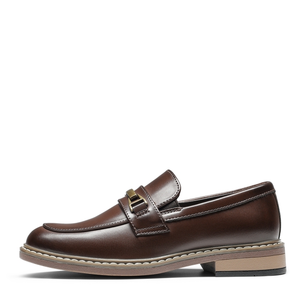 Boys' Classic Synthetic Leather Slip-On Loafers  - DARK BROWN - 1